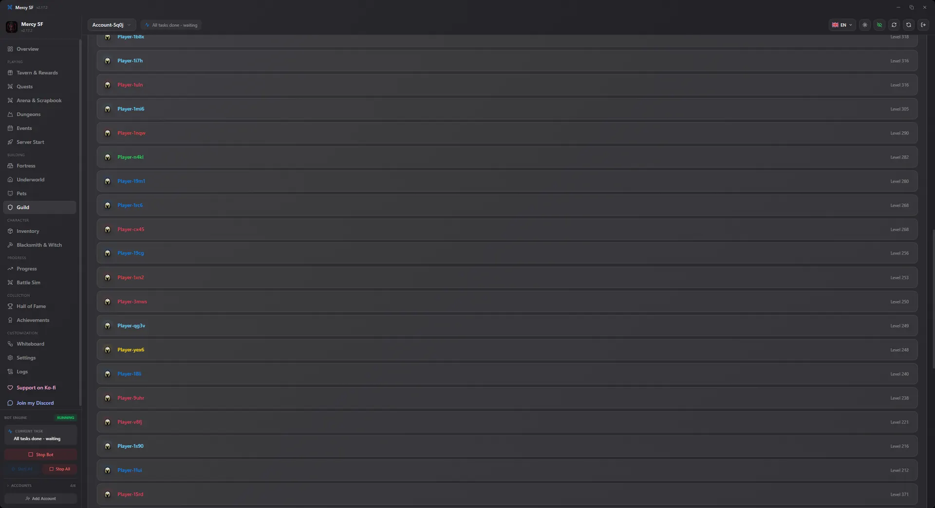 Guild screen with portal, hydra, raids and fight sign-ups